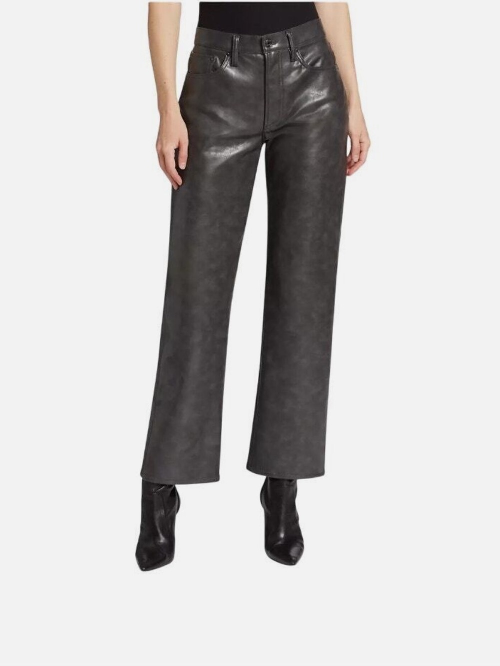 NEW Agolde Sloane Leather Straight Leg Pants in Smoke Gray Size 31